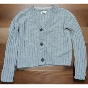 SO Gray Ribbed Cropped Cardigan Sweater Juniors M Y2K Preppy Grunge Button Up